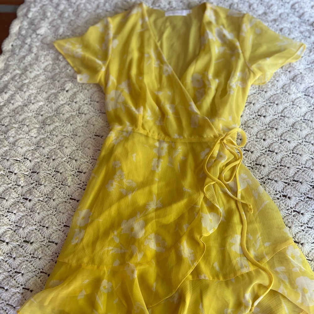 All in Favor Lemon Yellow Floral Mini Dress